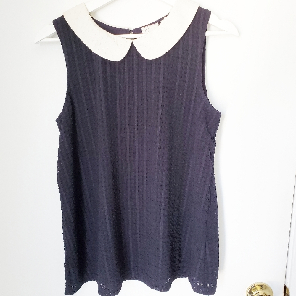 Anthropologie Postmark sleeveless top small collar blue pullover business Career